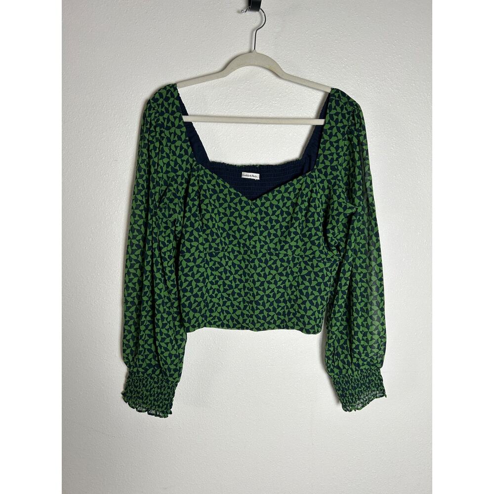 Abercrombie & fitch printed puff sleeve crop top green navy size XL